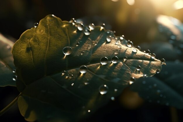 Water drops on a leaf Generative AI