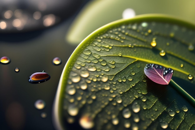 Water drops on a leaf with the word lotus on it