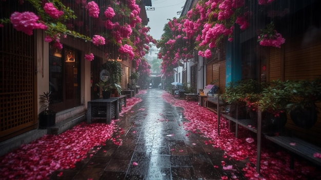 water drops on pink flower Created with generative Ai