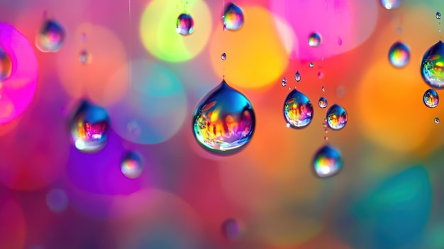 Photo water drops reflecting a rainbow of colors