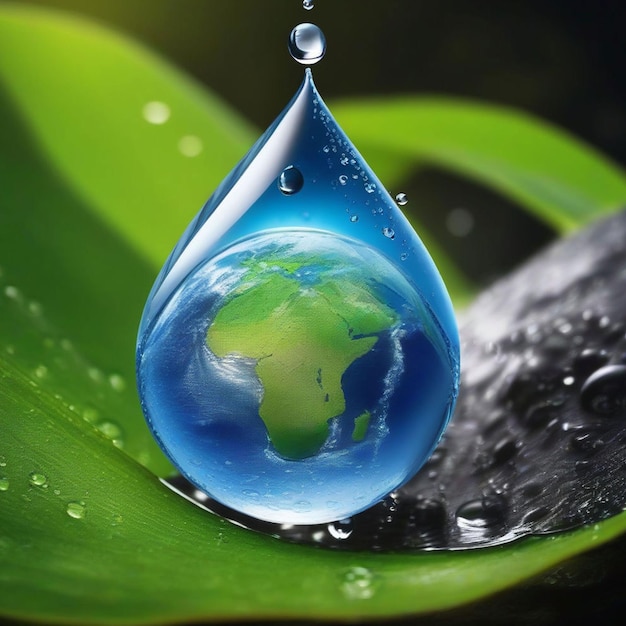 Water drops with the earth as a background