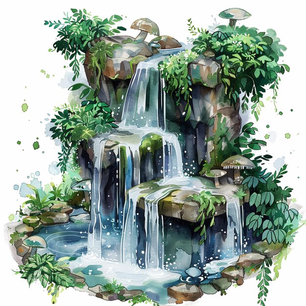 Photo a water feature with a water feature and a picture of a waterfall and trees