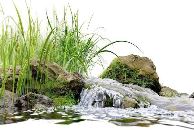 a water feature with a waterfall in the foreground and a waterfall in the background