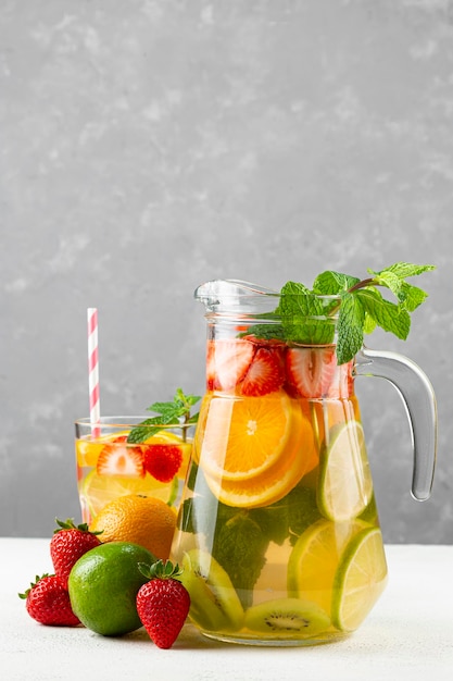 Water flavored with fresh summer fruit.