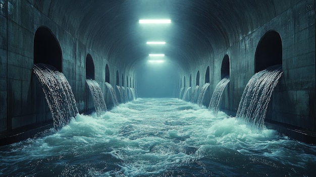 Photo water flowing through a concrete tunnel