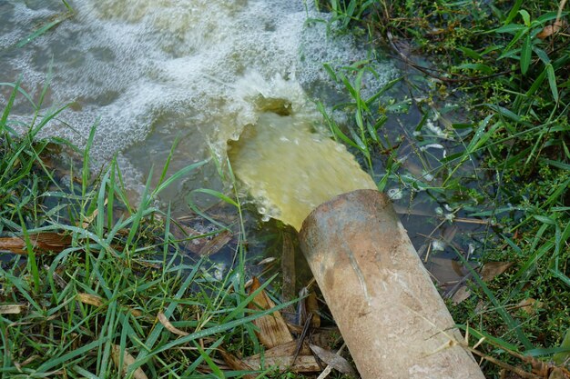 Water flows from the pipes into the fields