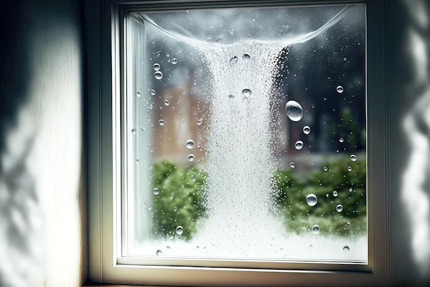 Water flows from tap and overflows small room with window