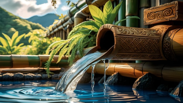 a water fountain with a water fountain in the background