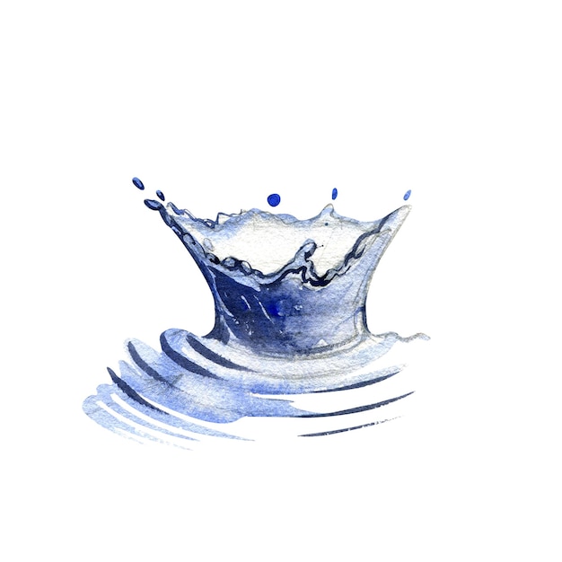 Water funnel with water splashing isolated on white background watercolor handrawing illustration