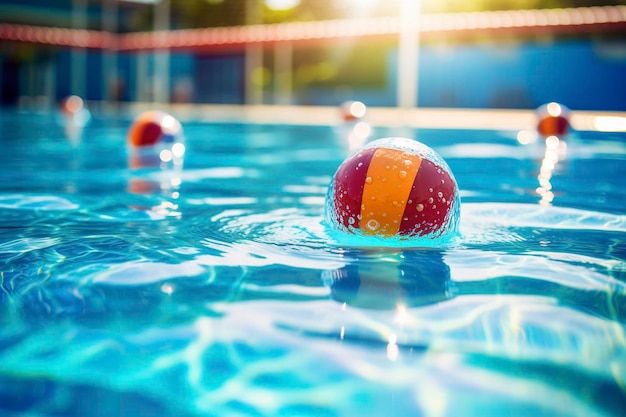 Water games in the pool with colorful plastic balls Ai generated