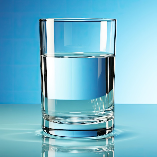 water in a glass on a blue background Generative AI