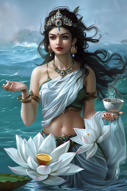 Photo water goddess with lotus flower