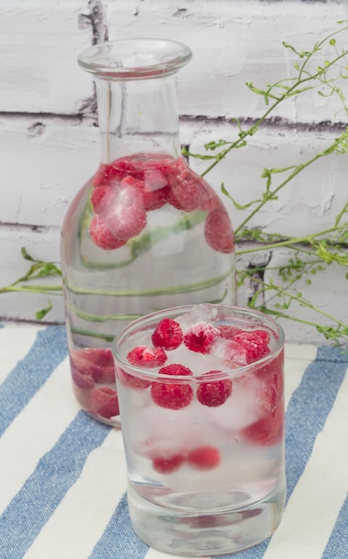 Water ice frozen raspberries