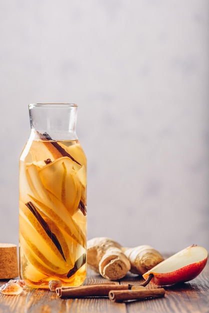 Water infused with Pear Ginger and Cinnamon