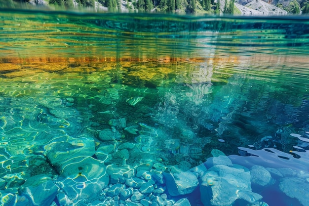 Photo the water is clear and vibrant displaying a rainbow of colors crystal clear waters reflecting a rainbow of colors