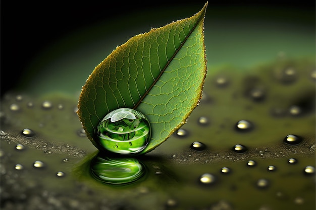 Water on leave background Green leaf nature droplet Made by AIArtificial intelligence