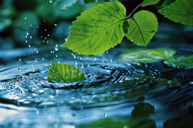 Water Leaves Nature and Ecology Splashing Leaves in Abstract Water Environment