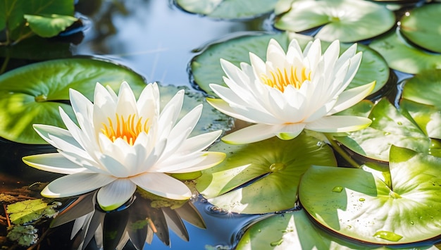 Water Lilies Floating on a Calm Pond