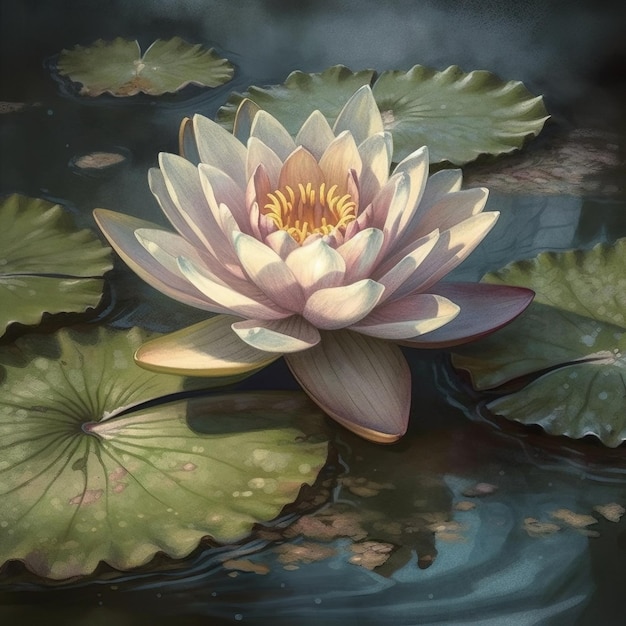 A water lily painting of a flower in the water