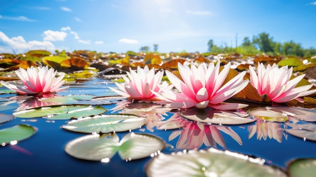 Water lily in pond in summer Generative AI