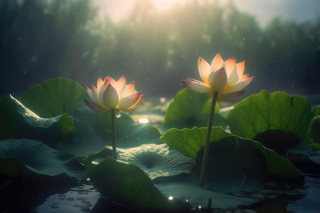 A water lily with the sun shining on it