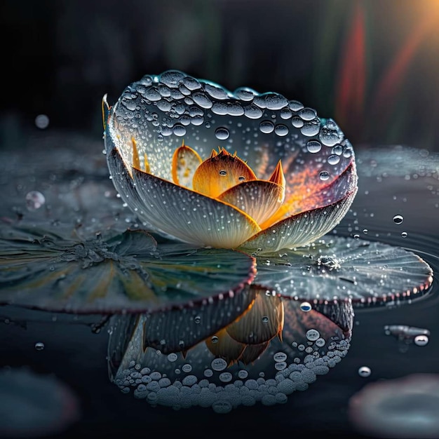 A water lily with water droplets on it