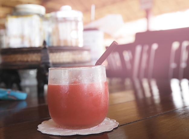 Water melon smoothie on table