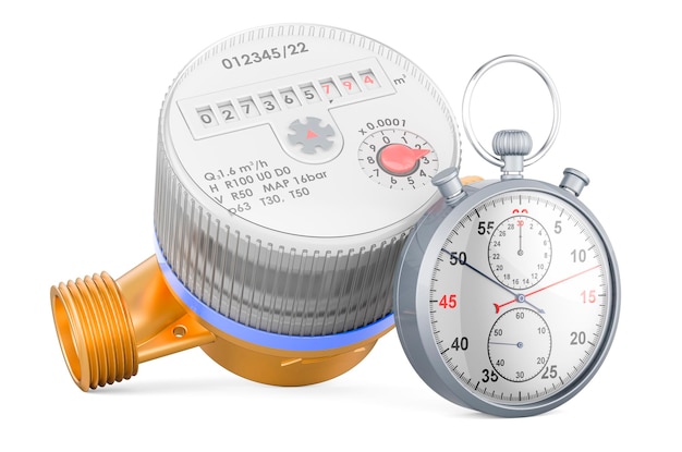 Water meter with stopwatch 3D rendering