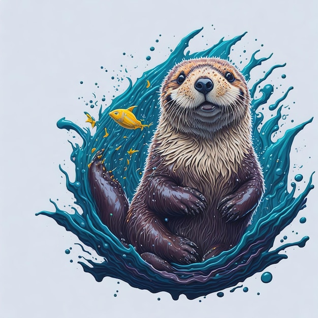 A water otter is sitting in the water.