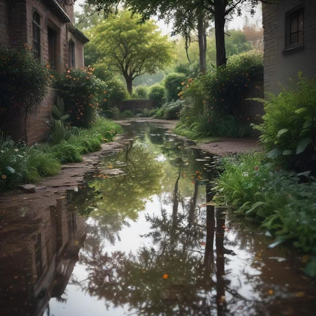 a water path is reflected in the water