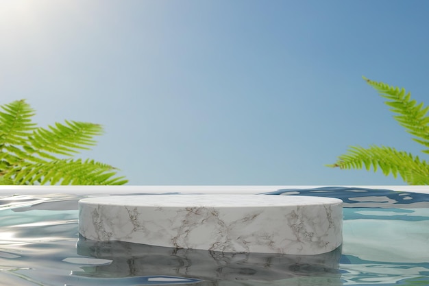 Water podium marble stand product showcase summer tropical