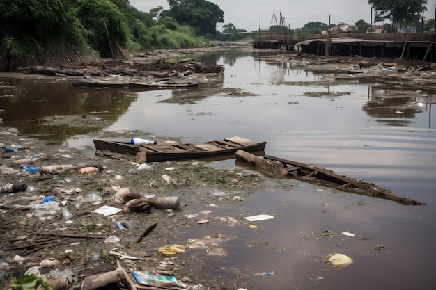 Water pollution Garbage in the river AI Generated