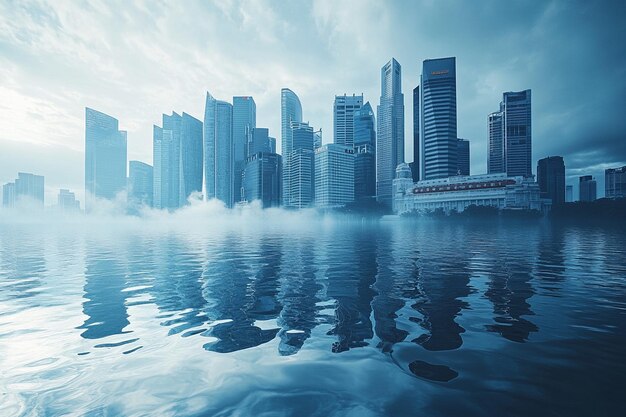 Photo water reflecting a city skyline photo