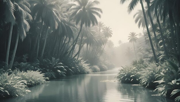 Photo a water scene with a palm tree and a body of water in the snow