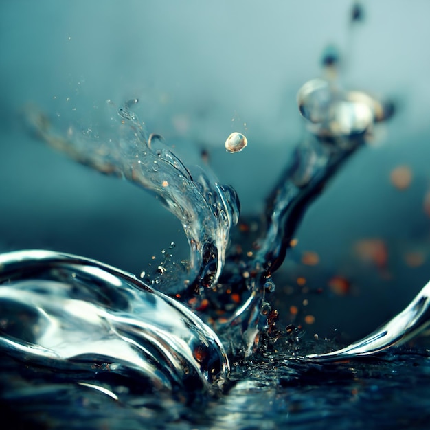 Water splash closeup Blue transparent water