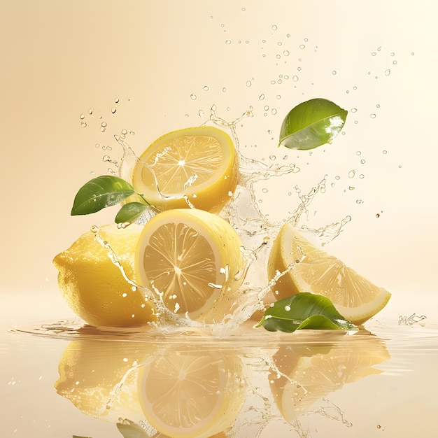 Water splash on fresh lime with leaves isolated on light pastel green backdrop