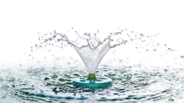 Water splash from a drop hitting the surface green background