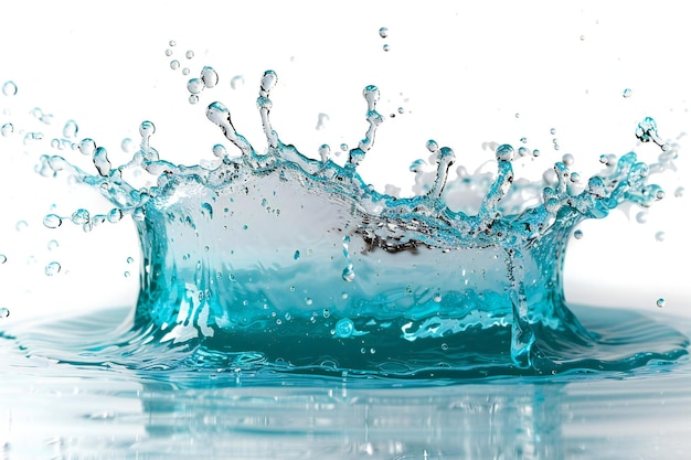 Water splash isolated on a white background a water crown shaped splash in the air isolated on a w