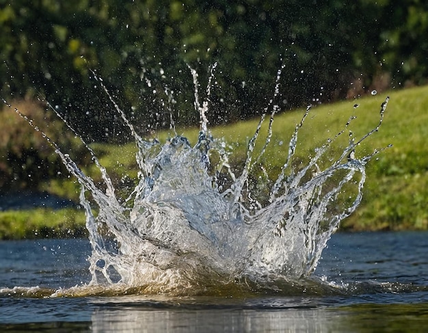 Water splash in midair on natural background