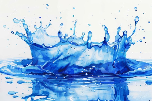 Photo water splash painting blue and white watercolor