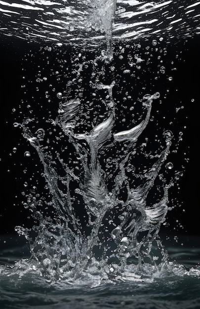 A water splash scene with black background