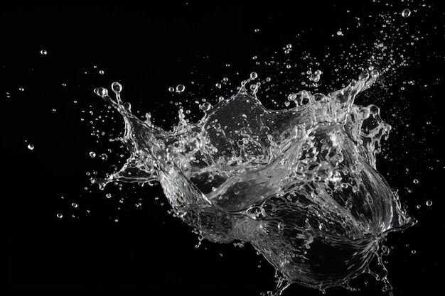 water splash splatter isolated on black background and copy space