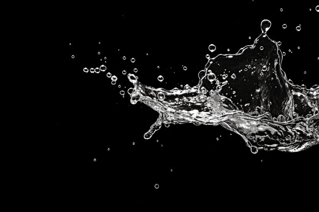 water splash splatter isolated on black background and copy space