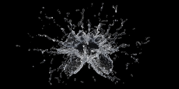 Water Splash with droplets on black background 3d illustration