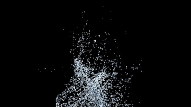 Water Splash with droplets on black background 3d illustration