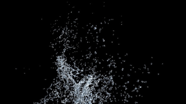 Water Splash with droplets on black background 3d illustration