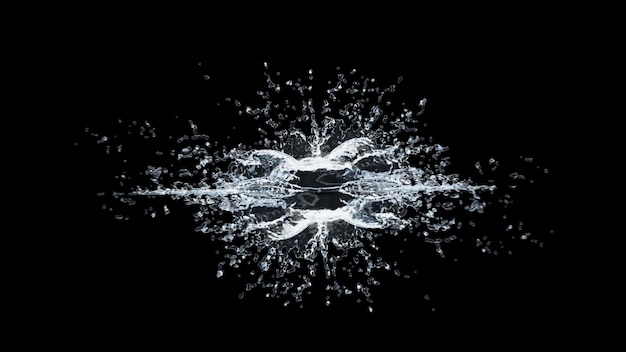 Water Splash with droplets on black background 3d illustration