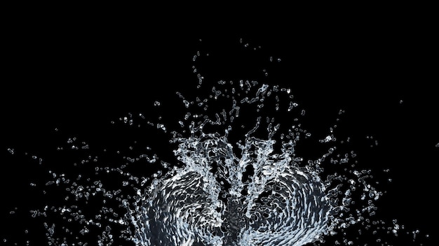 Water Splash with droplets on black background 3d illustration