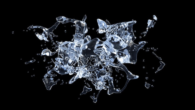 Water Splash with droplets on black background