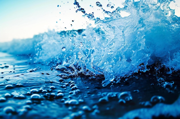 Water splashes on a dark blue background Closeup